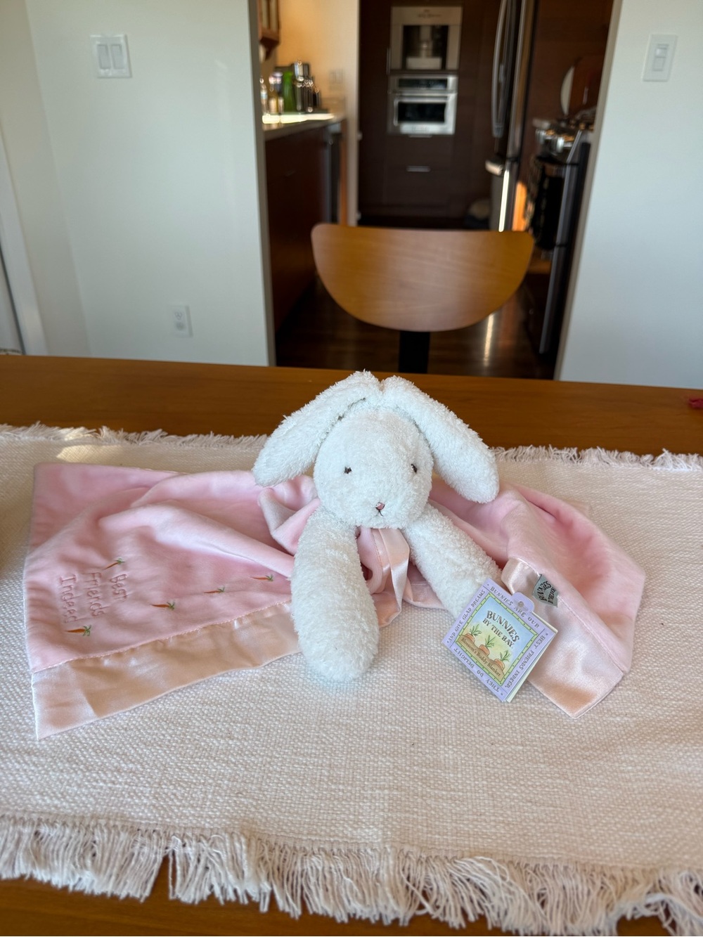 Pink Bunnies by the bay Lovey Plush satin Security Blanket